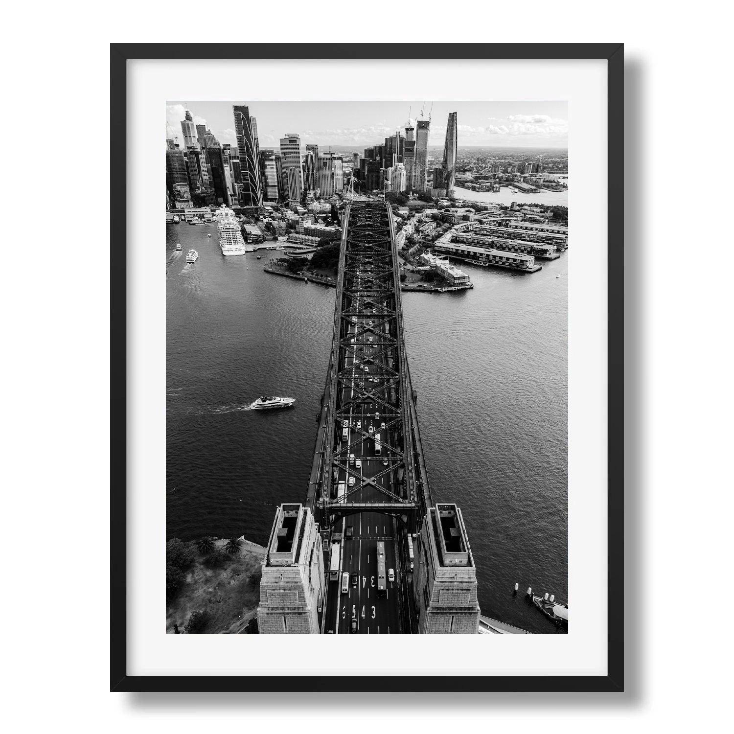 Sydney Harbour Bridge From Above Black & White Framed Print - Architecture by Peter Yan Studio