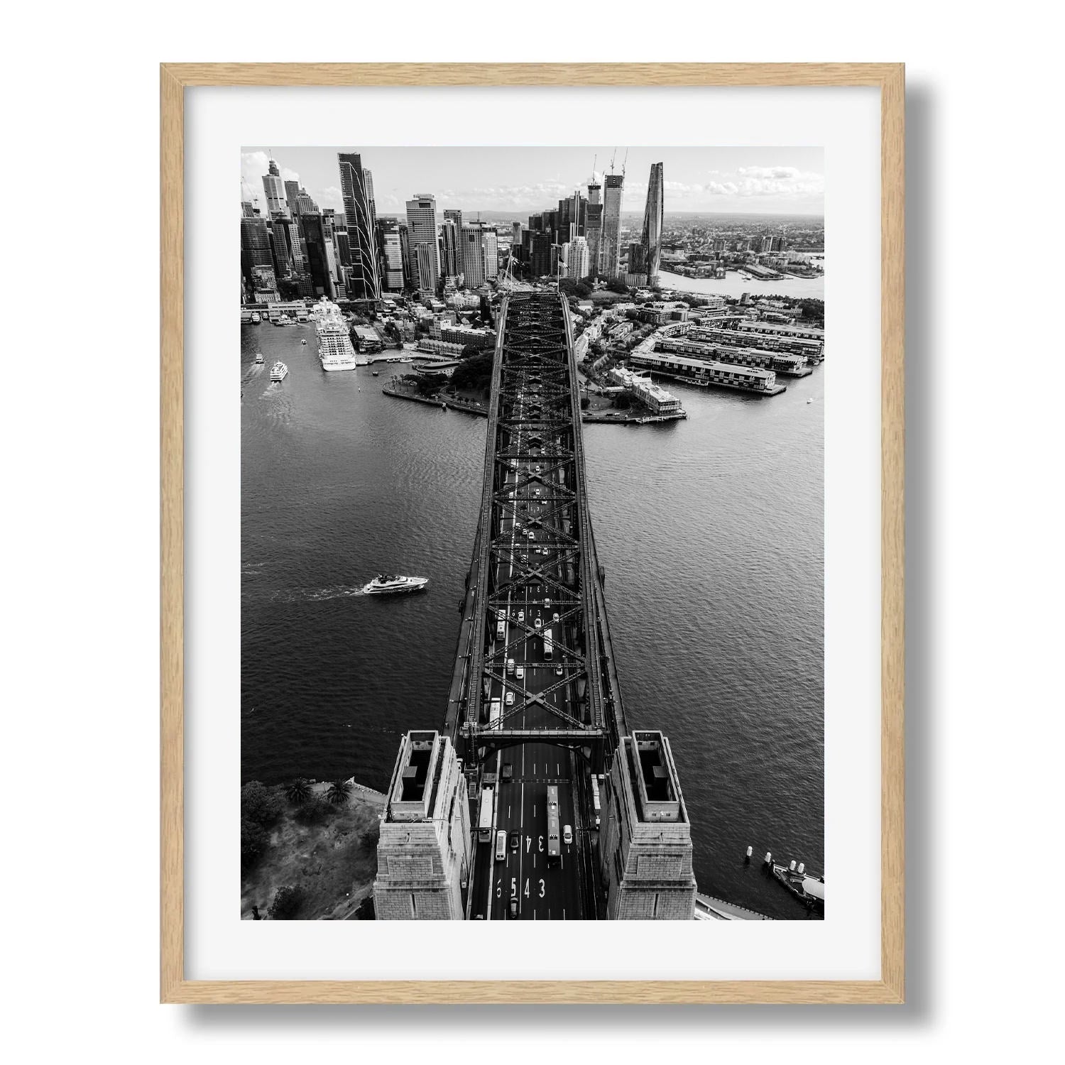 Sydney Harbour Bridge From Above Black & White - Peter Yan Studio Framed Photo Print Wall Art