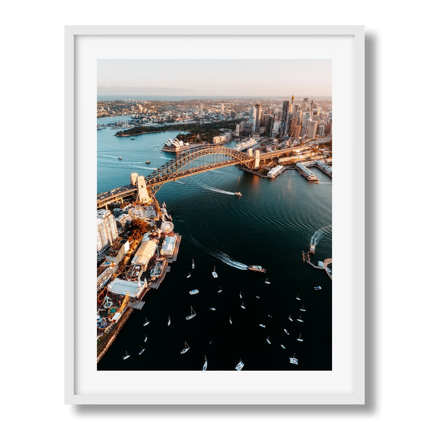 Sydney Harbour from Lavender Bay Framed Print - Aerial by Peter Yan Studio