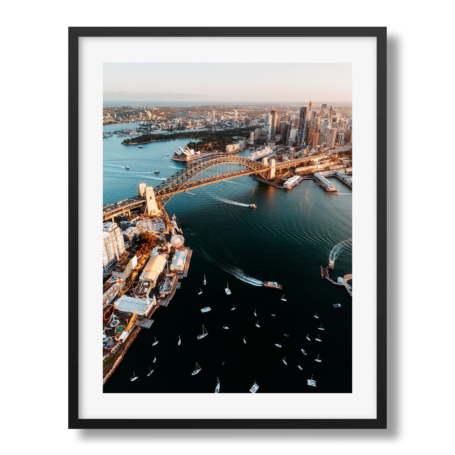 Sydney Harbour from Lavender Bay Framed Print - Aerial by Peter Yan Studio