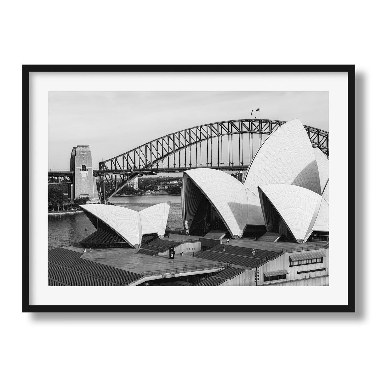 Sydney Opera House & Harbour Bridge Framed Print | Black and White Art