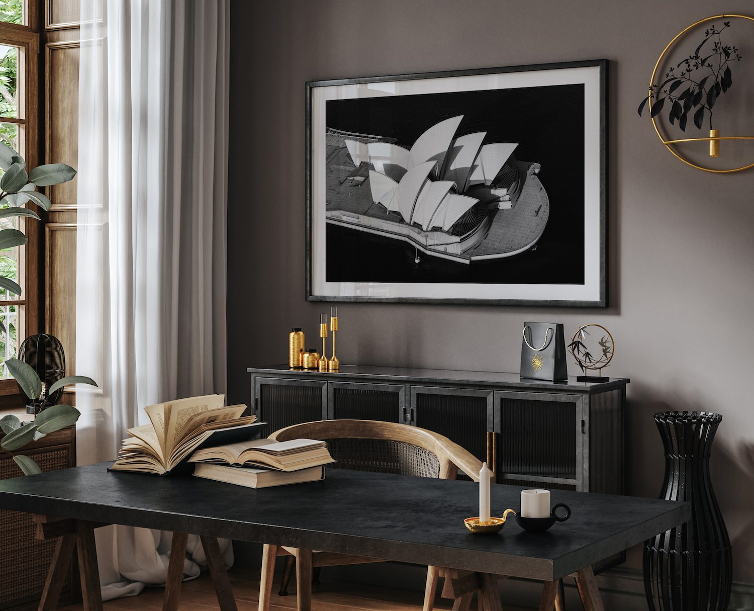 Sydney Opera House From Above II Black & White Framed Print - Aerial by Peter Yan Studio