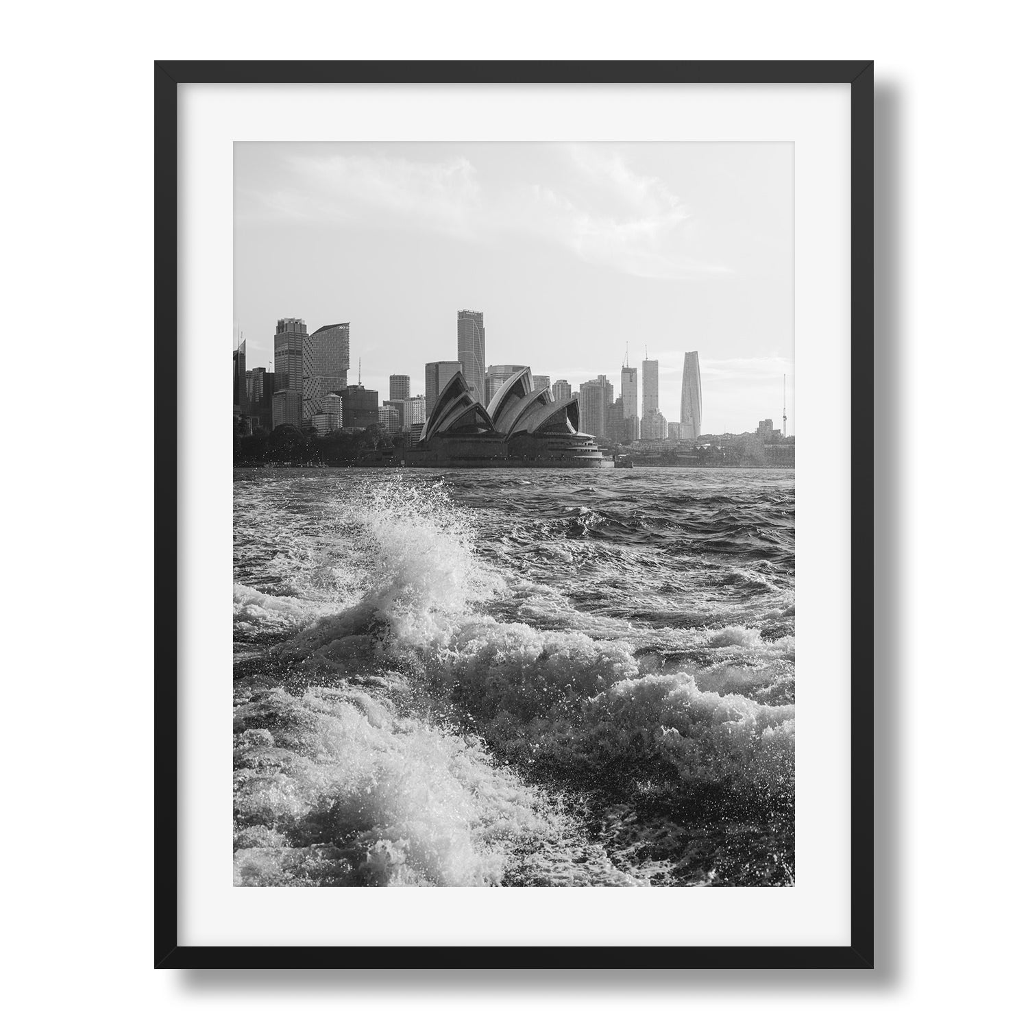 Sydney Opera House Wave Splash Black & White - Peter Yan Studio Framed Photo Print Wall Art
