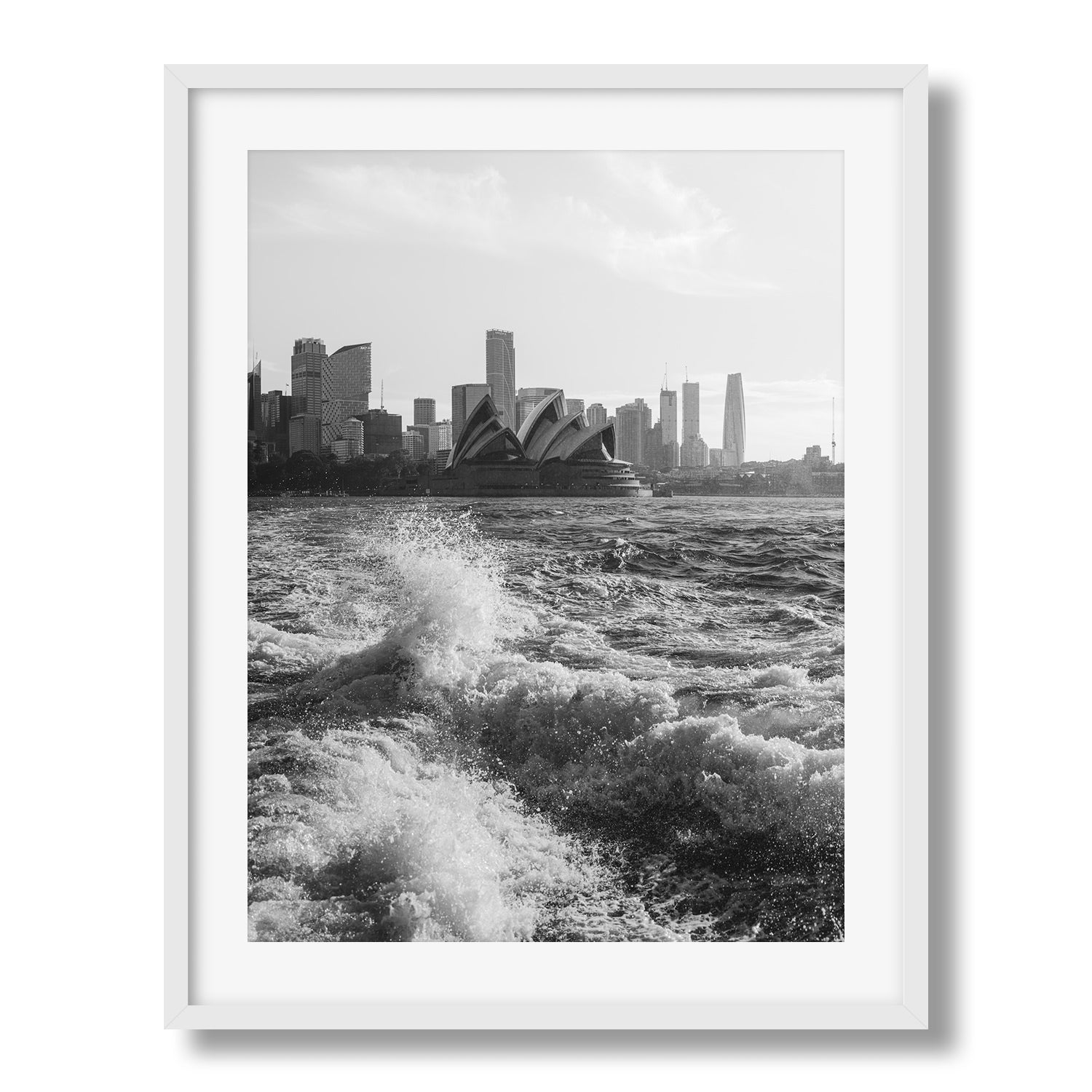 Sydney Opera House Wave Splash Black & White - Peter Yan Studio Framed Photo Print Wall Art