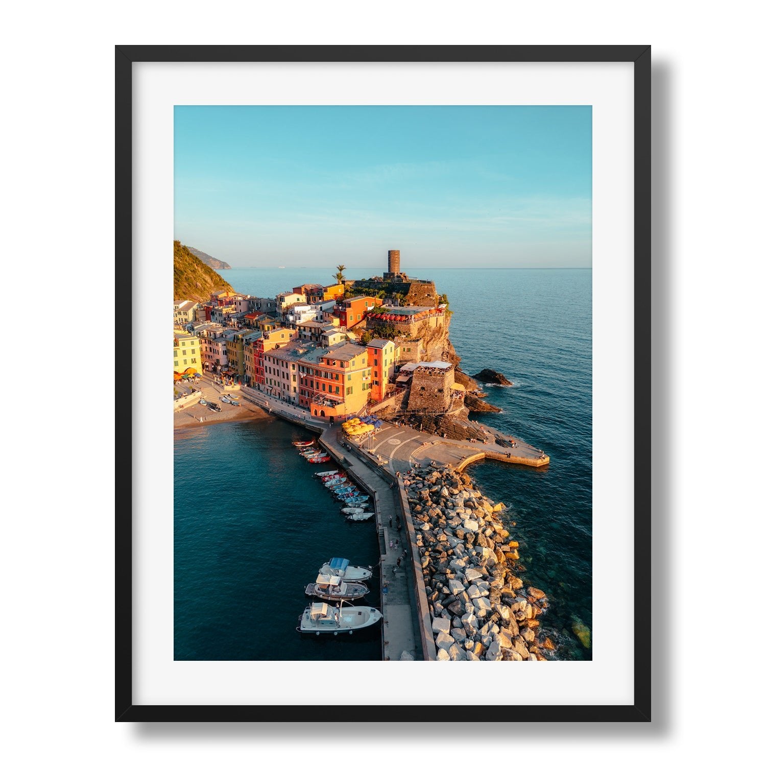 Vernazza Sunset, Cinque Terre Framed Print - Aerial by Peter Yan Studio