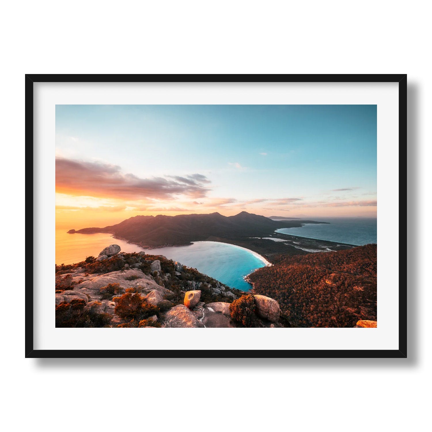 Wineglass Bay Sunrise, Tasmania Framed Print - Aerial by Peter Yan Studio